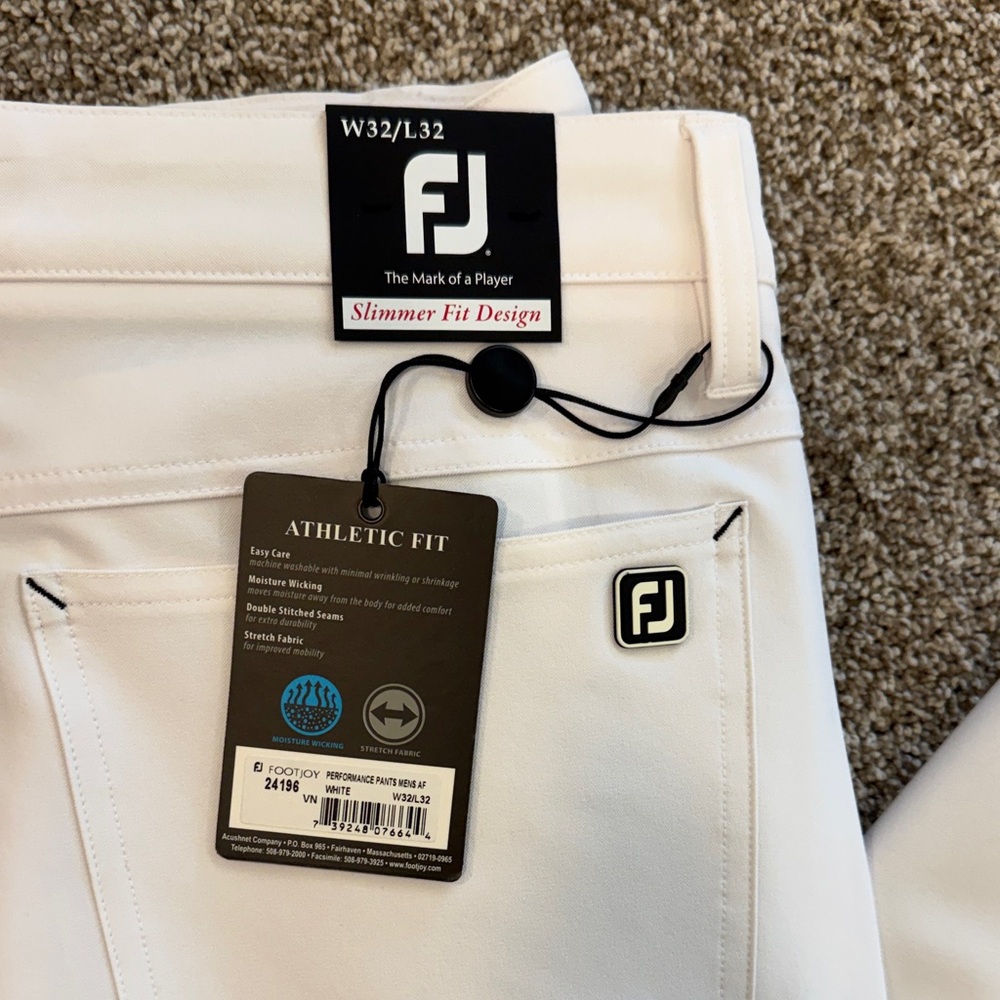 FootJoy White Performance Golf Pants with FJ Patch - Picture 2 of 3